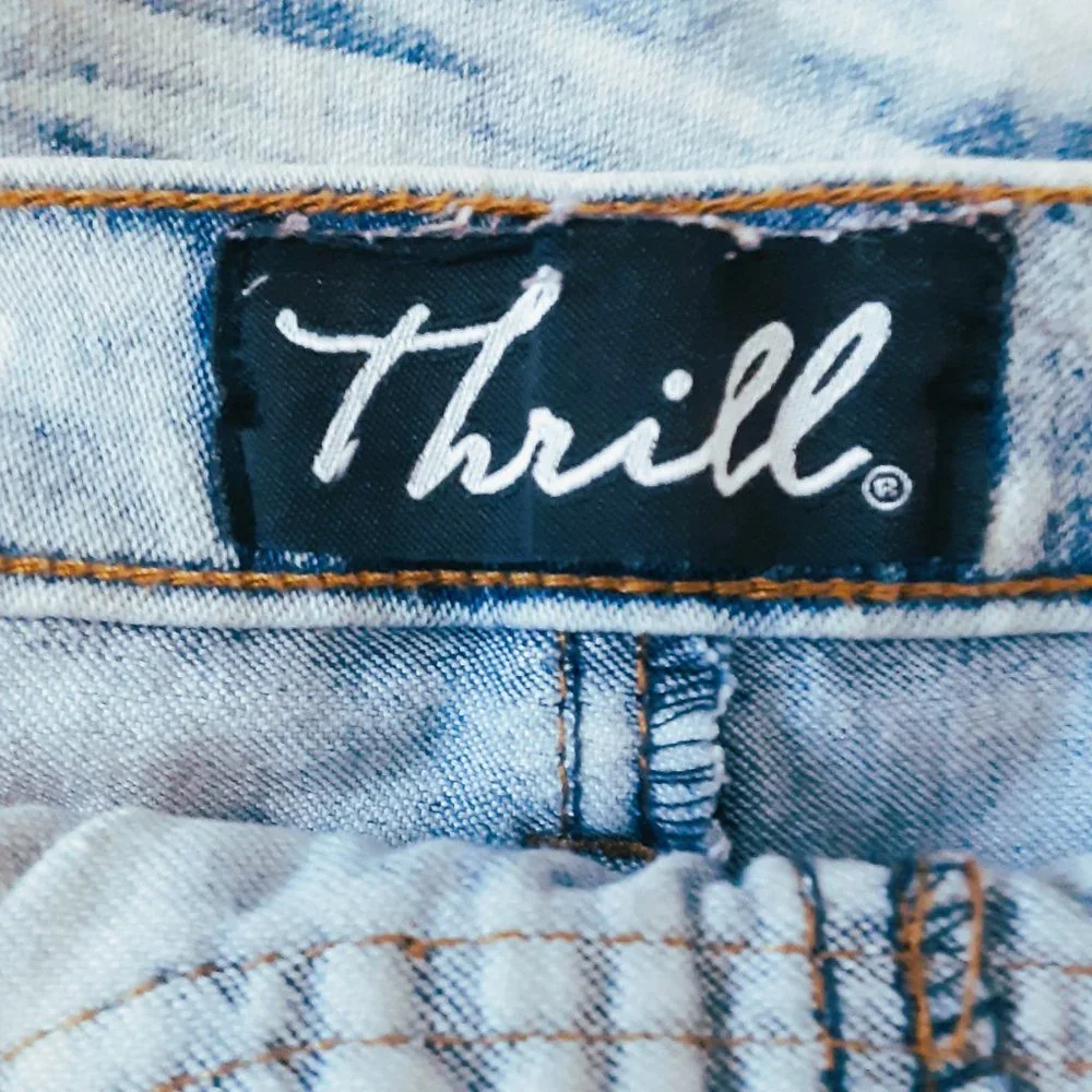 Girl's Acid Washed Denim Overalls Size 7 Distressed Jeans with Pockets